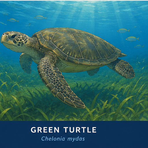 Green turtle (Chelonia mydas) swimming in seagrass